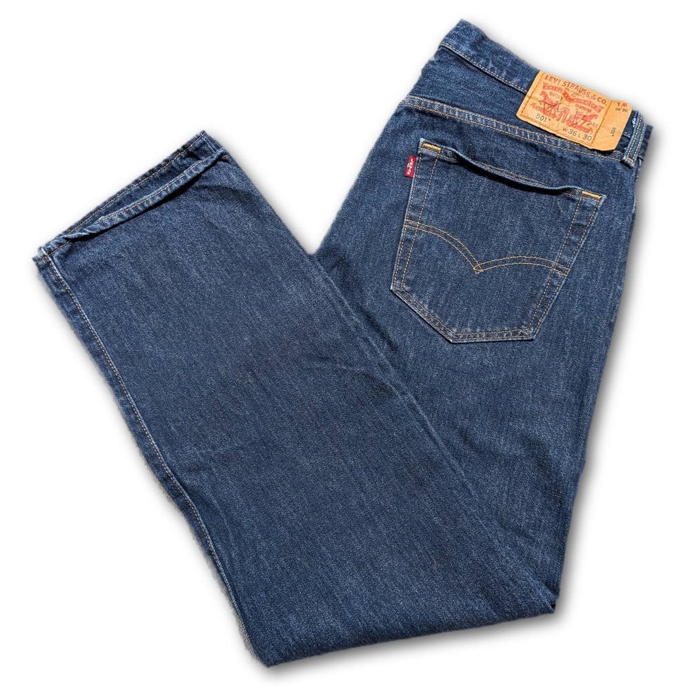 Levi's Mens 36x30 Jeans 501 Blue Original Fit Button Fly 100% Cotton Denim Dark